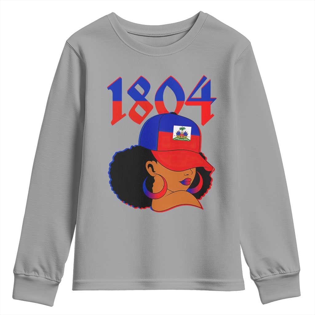 Haiti 1804 Curly Afro Queen Hoop Earrings Style Graphic Youth Sweatshirt Haitian Heritage Pride TS02 Sport Gray Print Your Wear