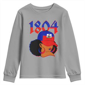 Haiti 1804 Curly Afro Queen Hoop Earrings Style Graphic Youth Sweatshirt Haitian Heritage Pride TS02 Sport Gray Print Your Wear
