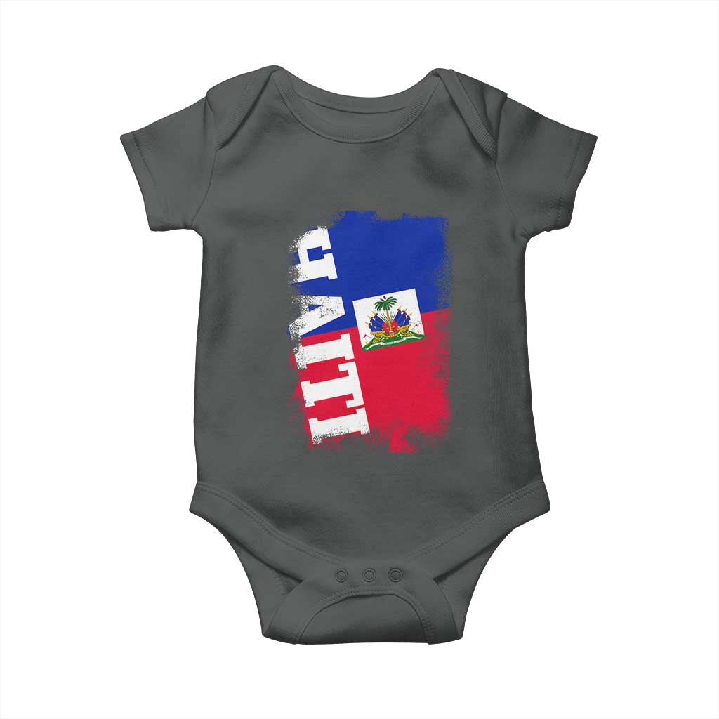 Haiti Flag Distressed Flag Graphic Baby Onesie Haitian Heritage Pride TS02 Dark Heather Print Your Wear