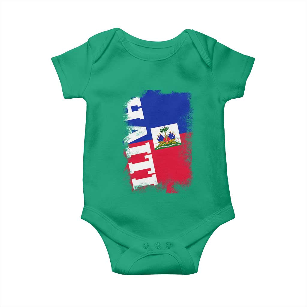 Haiti Flag Distressed Flag Graphic Baby Onesie Haitian Heritage Pride TS02 Irish Green Print Your Wear