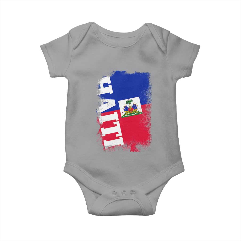 Haiti Flag Distressed Flag Graphic Baby Onesie Haitian Heritage Pride TS02 Sport Gray Print Your Wear