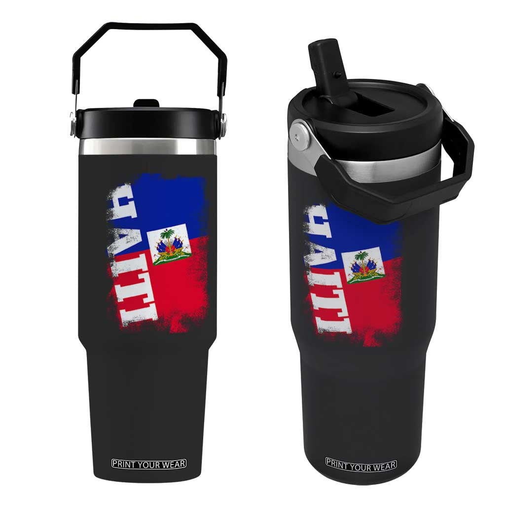 Haiti Flag Distressed Flag Graphic Flip Straw Tumbler Haitian Heritage Pride TS02 One Size: 30 oz Black Print Your Wear