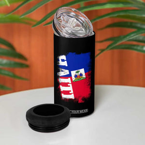 Haiti Flag Distressed Flag Graphic 4 in 1 Can Cooler Tumbler Haitian Heritage Pride TS02 Print Your Wear