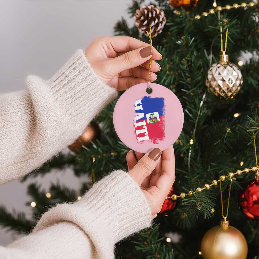 Haiti Flag Distressed Flag Graphic Ceramic Ornament Haitian Heritage Pride TS02 1pc Light Pink Print Your Wear