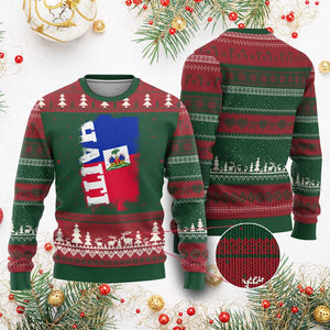 Haiti Flag Distressed Flag Graphic Ugly Christmas Sweater Haitian Heritage Pride TS02 Red Green Print Your Wear