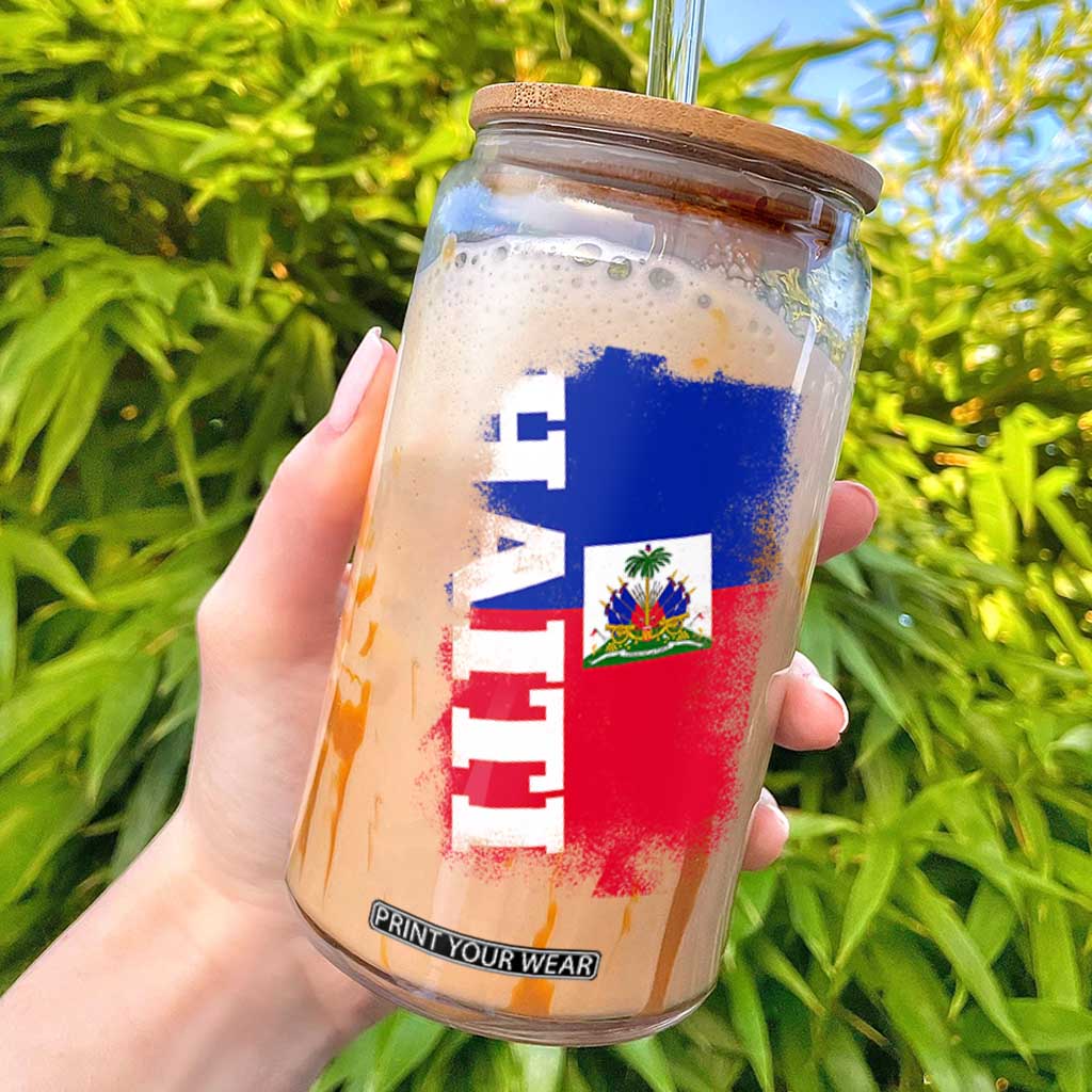 Haiti Flag Distressed Flag Graphic Glass Can Haitian Heritage Pride TS02 Black Print Your Wear