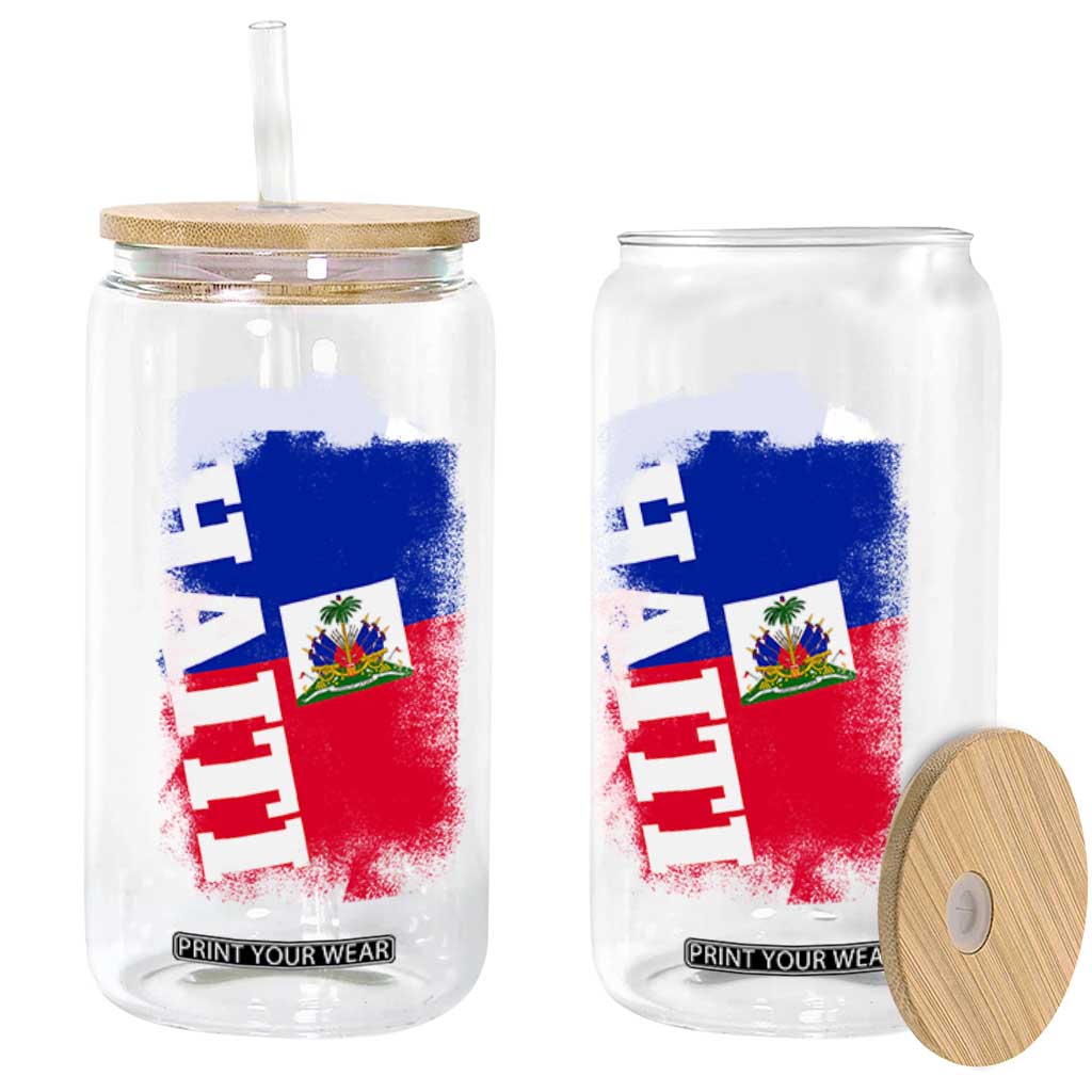 Haiti Flag Distressed Flag Graphic Glass Can Haitian Heritage Pride TS02 Print Your Wear