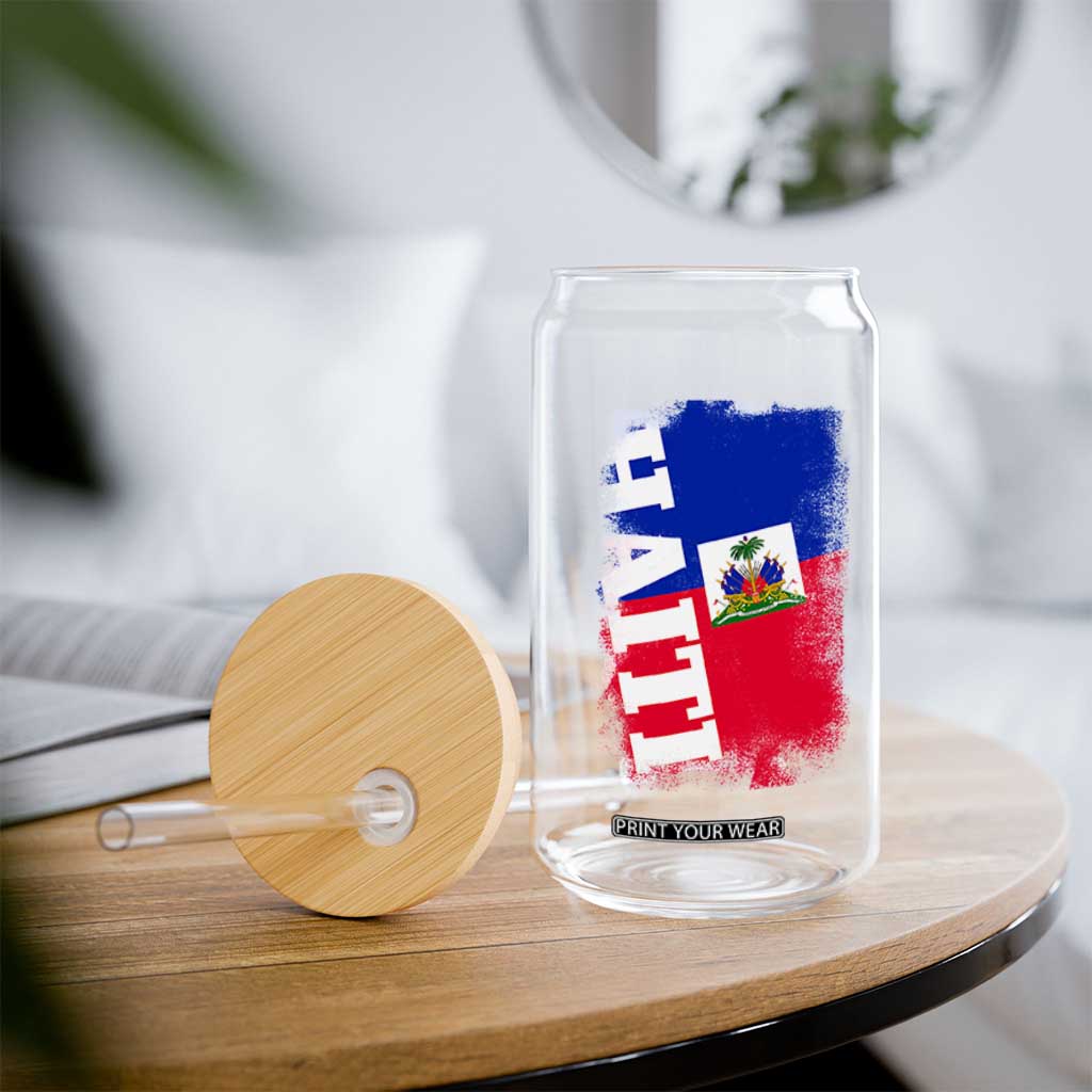 Haiti Flag Distressed Flag Graphic Glass Can Haitian Heritage Pride TS02 Print Your Wear