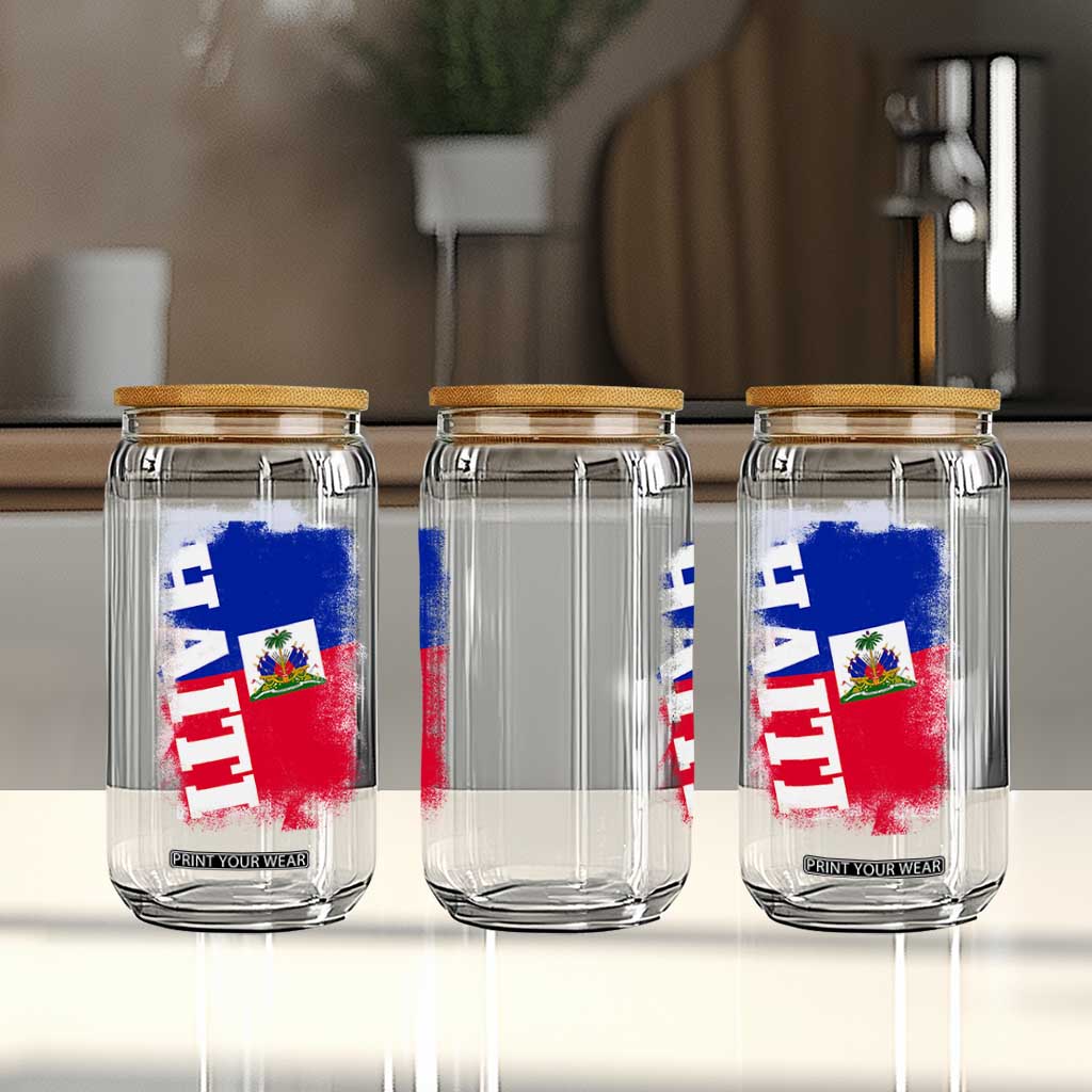 Haiti Flag Distressed Flag Graphic Glass Can Haitian Heritage Pride TS02 Print Your Wear