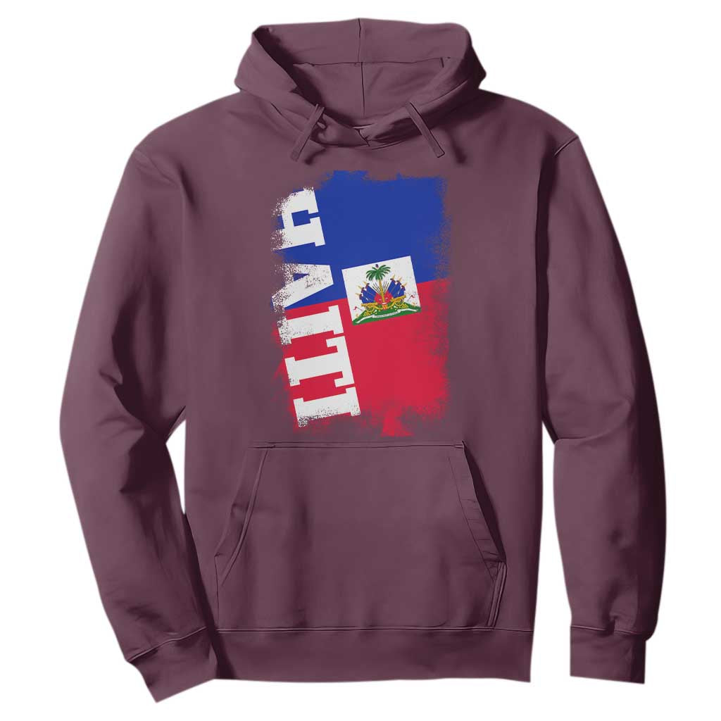 Haiti Flag Distressed Flag Graphic Hoodie Haitian Heritage Pride TS02 Maroon Print Your Wear