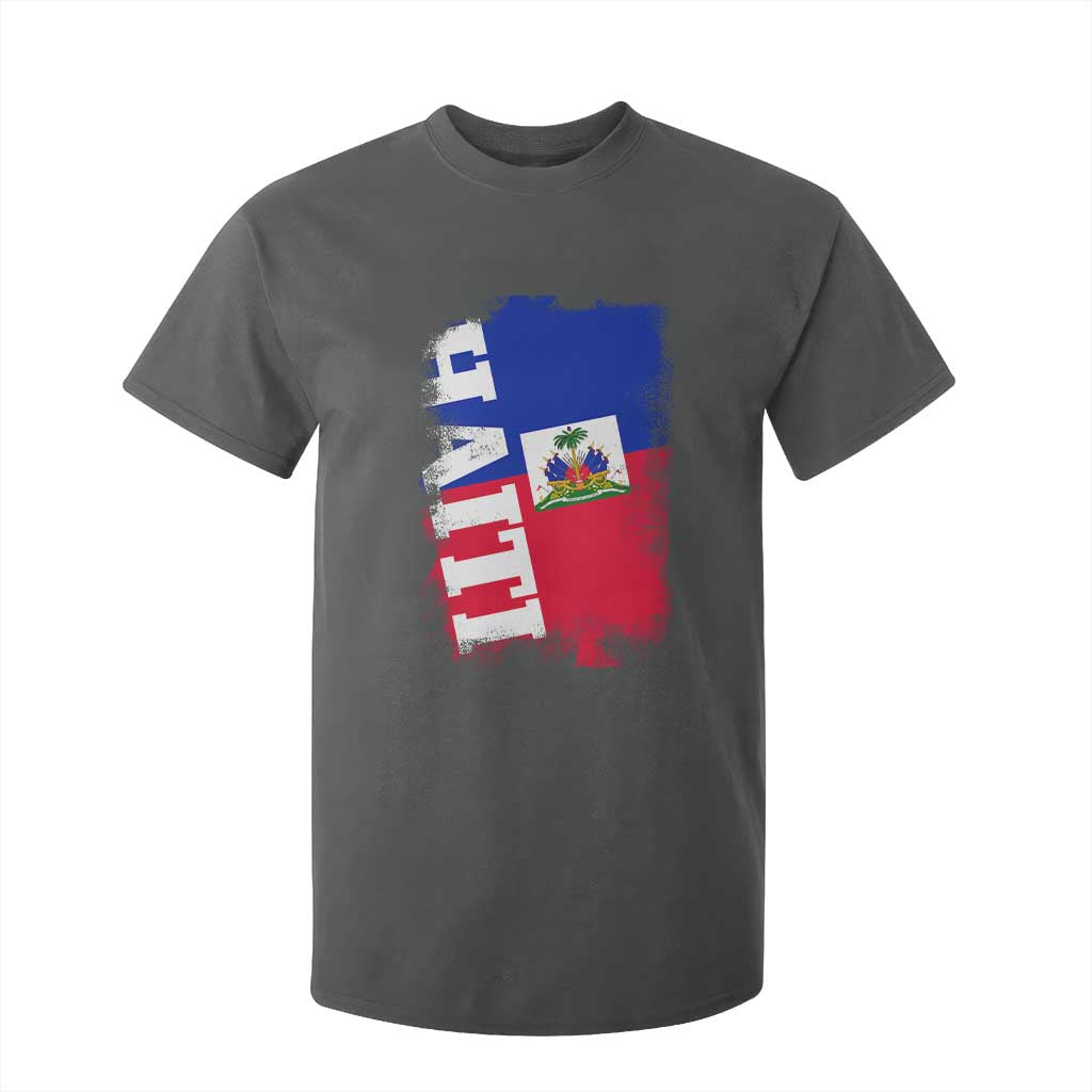 Haiti Flag Distressed Flag Graphic T Shirt For Kid Haitian Heritage Pride TS02 Dark Heather Print Your Wear