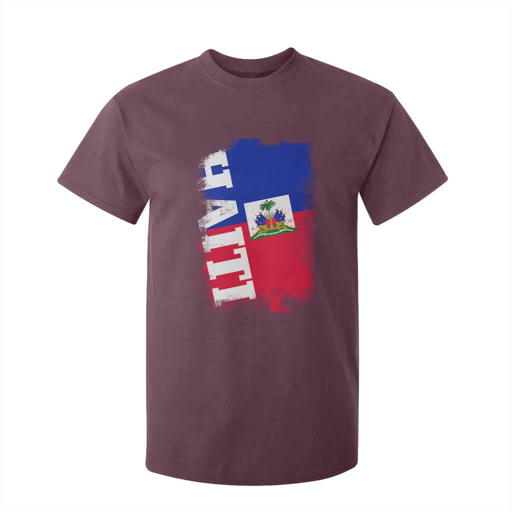 Haiti Flag Distressed Flag Graphic T Shirt For Kid Haitian Heritage Pride TS02 Maroon Print Your Wear