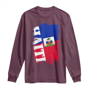 Haiti Flag Distressed Flag Graphic Long Sleeve Shirt Haitian Heritage Pride TS02 Maroon Print Your Wear