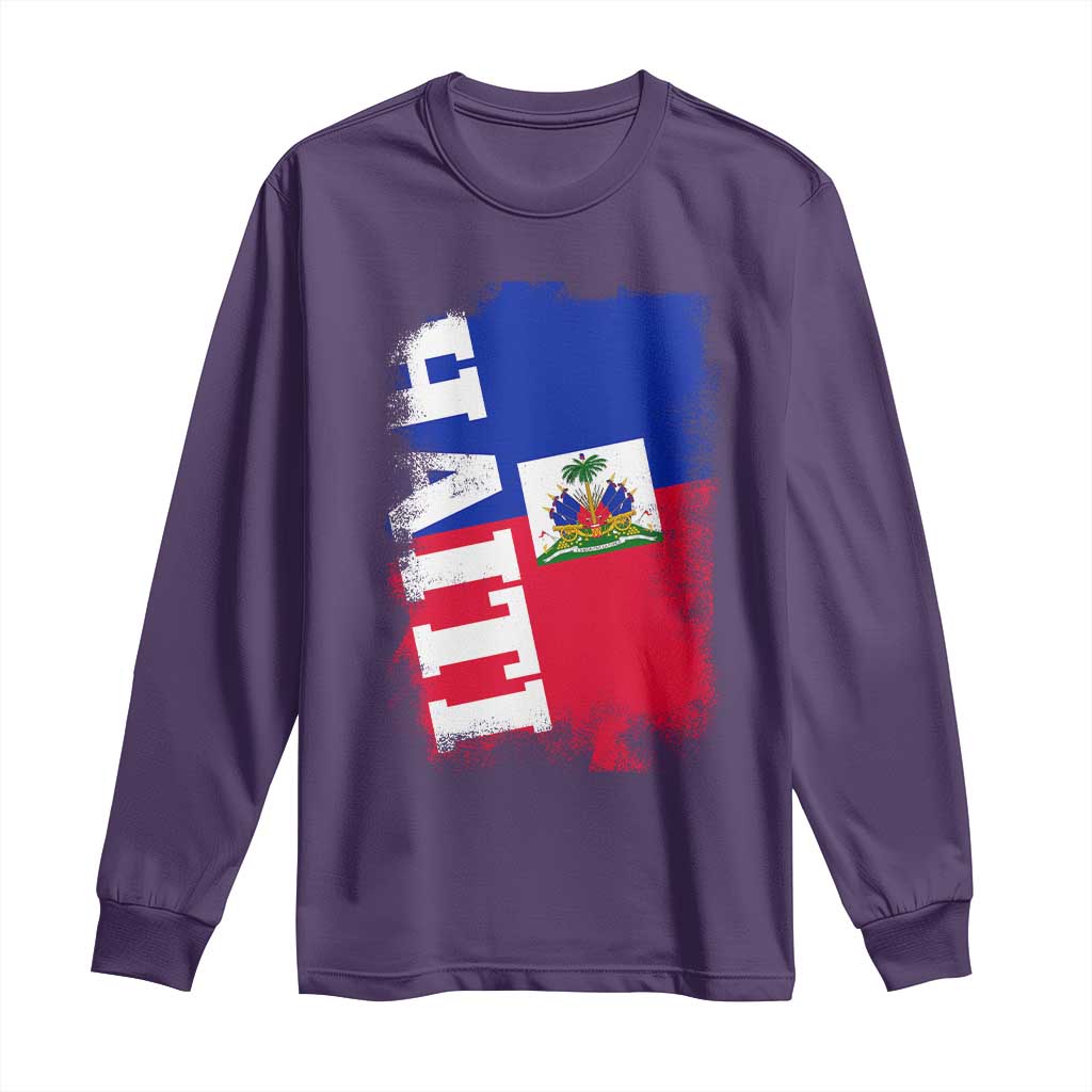 Haiti Flag Distressed Flag Graphic Long Sleeve Shirt Haitian Heritage Pride TS02 Purple Print Your Wear