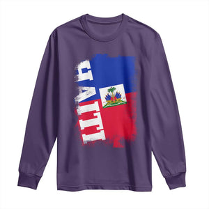 Haiti Flag Distressed Flag Graphic Long Sleeve Shirt Haitian Heritage Pride TS02 Purple Print Your Wear