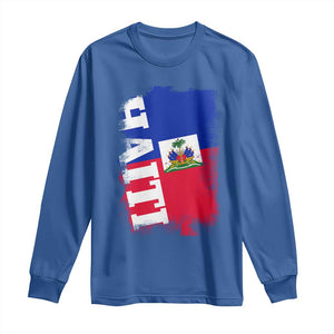 Haiti Flag Distressed Flag Graphic Long Sleeve Shirt Haitian Heritage Pride TS02 Royal Blue Print Your Wear