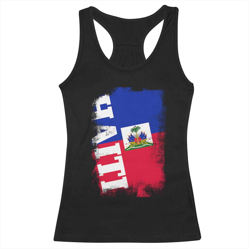 Haiti Flag Distressed Flag Graphic Racerback Tank Top Haitian Heritage Pride TS02 Black Print Your Wear