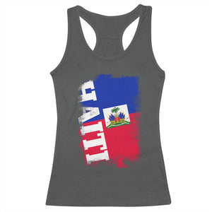 Haiti Flag Distressed Flag Graphic Racerback Tank Top Haitian Heritage Pride TS02 Dark Heather Print Your Wear