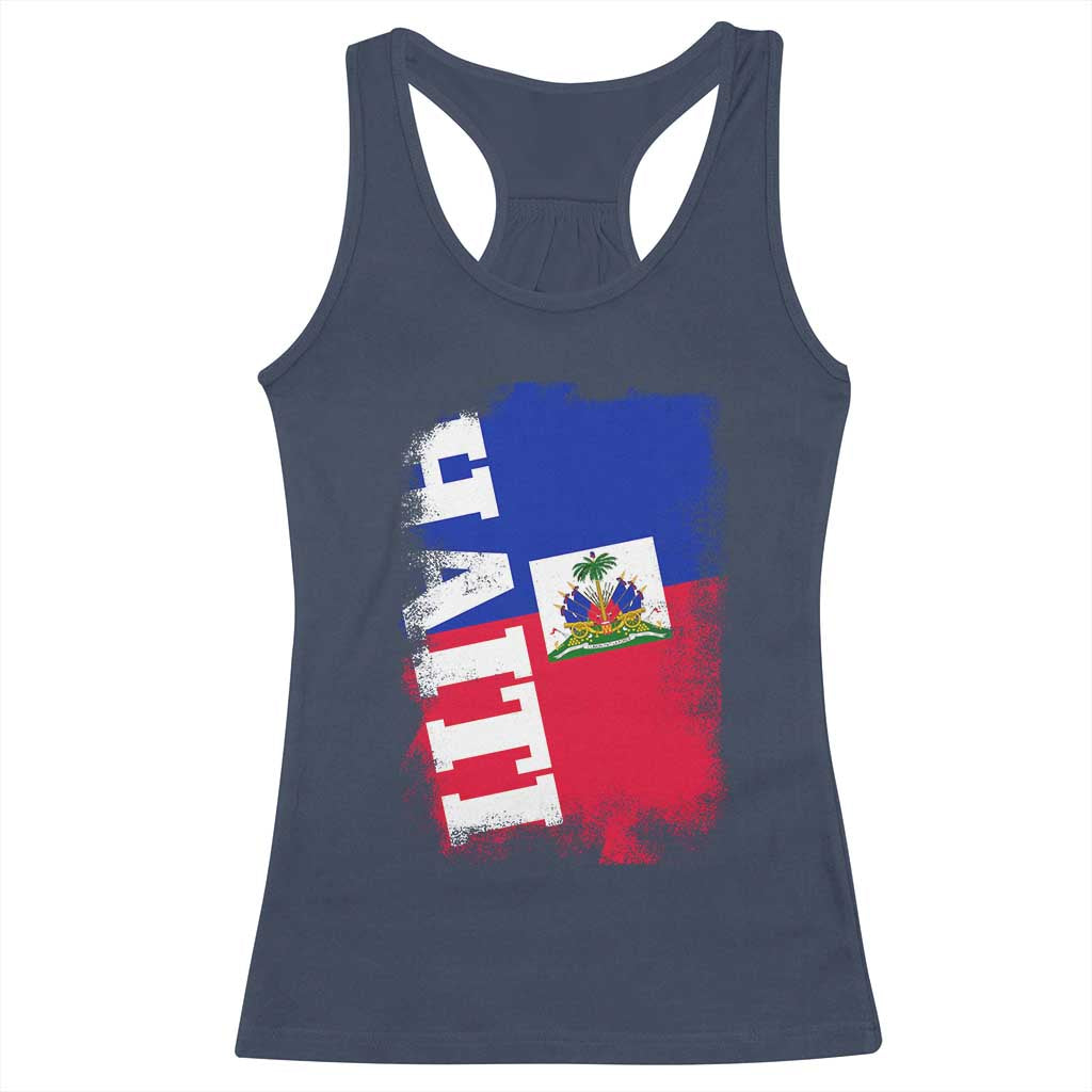 Haiti Flag Distressed Flag Graphic Racerback Tank Top Haitian Heritage Pride TS02 Navy Print Your Wear