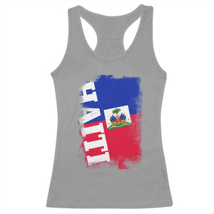 Haiti Flag Distressed Flag Graphic Racerback Tank Top Haitian Heritage Pride TS02 Sport Gray Print Your Wear