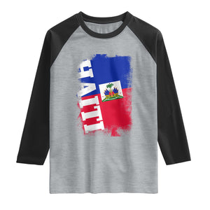 Haiti Flag Distressed Flag Graphic Raglan Shirt Haitian Heritage Pride TS02 Heather Gray Black Print Your Wear