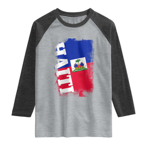 Haiti Flag Distressed Flag Graphic Raglan Shirt Haitian Heritage Pride TS02 Heather Gray Heather Charcoal Print Your Wear