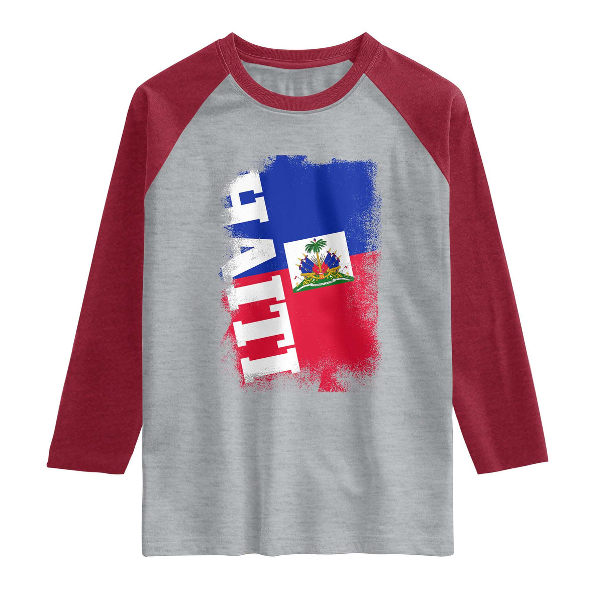 Haiti Flag Distressed Flag Graphic Raglan Shirt Haitian Heritage Pride TS02 Heather Gray Heather Red Print Your Wear