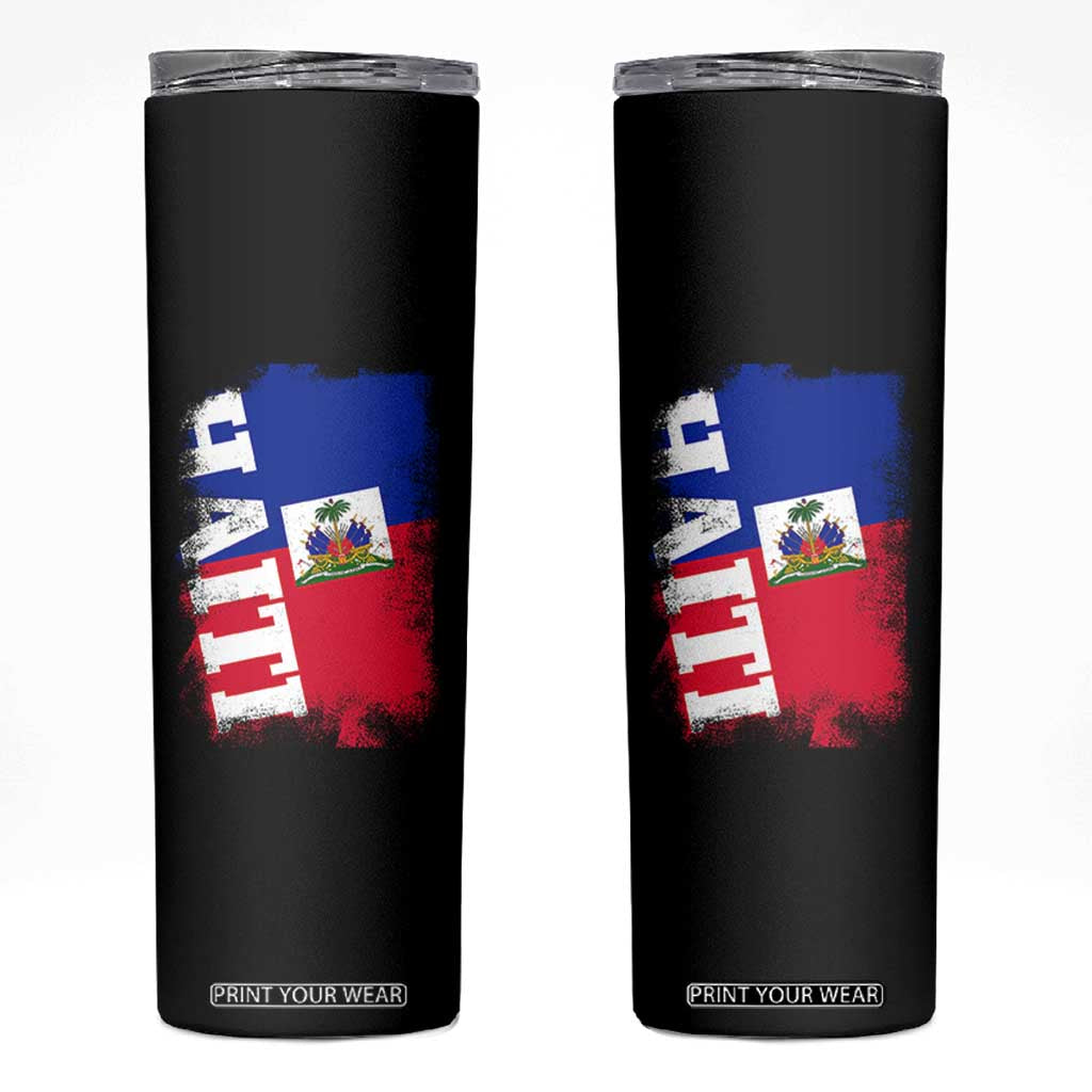 Haiti Flag Distressed Flag Graphic Skinny Tumbler Haitian Heritage Pride TS02 Black Print Your Wear