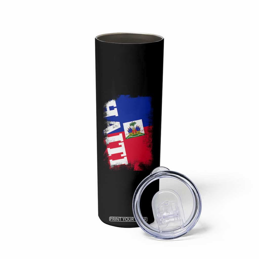 Haiti Flag Distressed Flag Graphic Skinny Tumbler Haitian Heritage Pride TS02 Print Your Wear