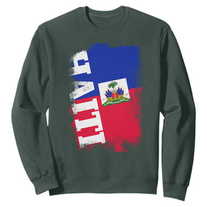 Haiti Flag Distressed Flag Graphic Sweatshirt Haitian Heritage Pride TS02 Dark Forest Green Print Your Wear