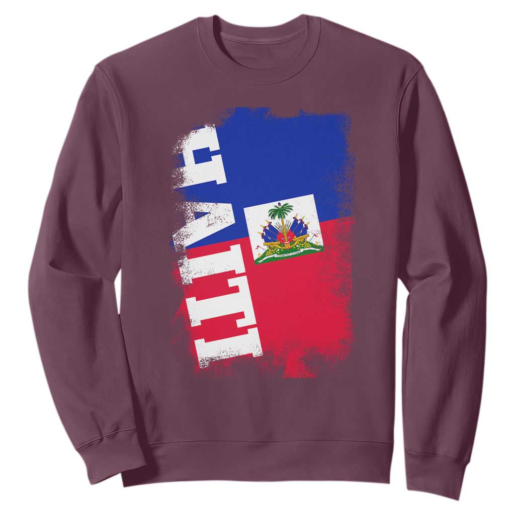 Haiti Flag Distressed Flag Graphic Sweatshirt Haitian Heritage Pride TS02 Maroon Print Your Wear