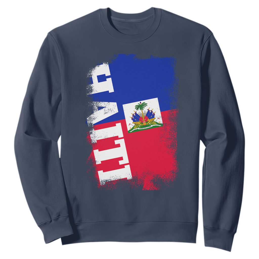 Haiti Flag Distressed Flag Graphic Sweatshirt Haitian Heritage Pride TS02 Navy Print Your Wear