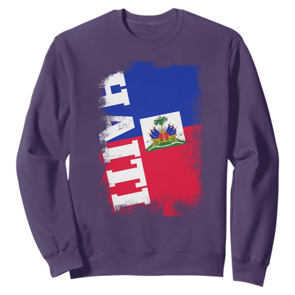 Haiti Flag Distressed Flag Graphic Sweatshirt Haitian Heritage Pride TS02 Purple Print Your Wear