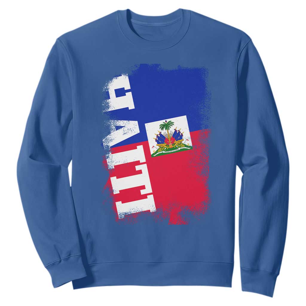 Haiti Flag Distressed Flag Graphic Sweatshirt Haitian Heritage Pride TS02 Royal Blue Print Your Wear