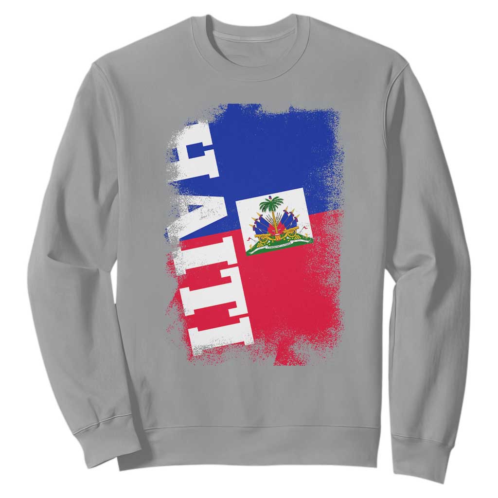 Haiti Flag Distressed Flag Graphic Sweatshirt Haitian Heritage Pride TS02 Sport Gray Print Your Wear