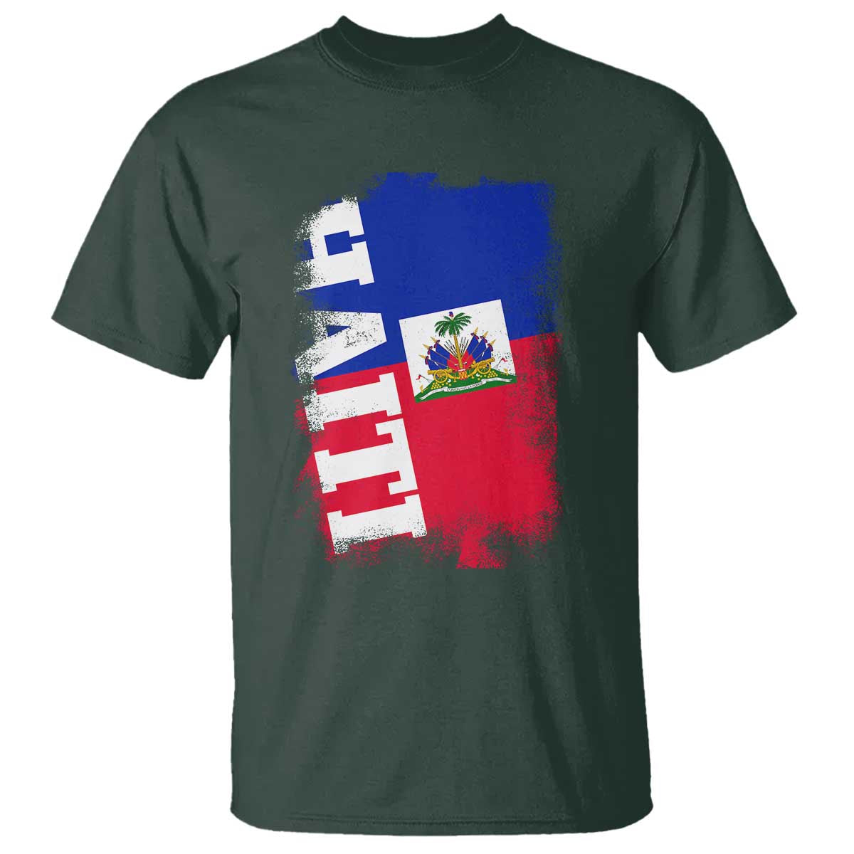 Haiti Flag Distressed Flag Graphic T Shirt Haitian Heritage Pride TS02 Dark Forest Green Print Your Wear