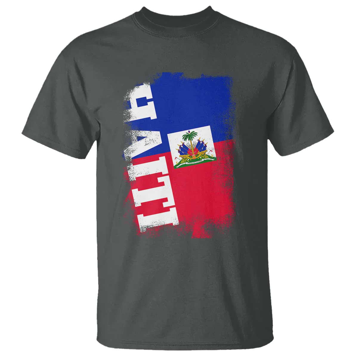 Haiti Flag Distressed Flag Graphic T Shirt Haitian Heritage Pride TS02 Dark Heather Print Your Wear
