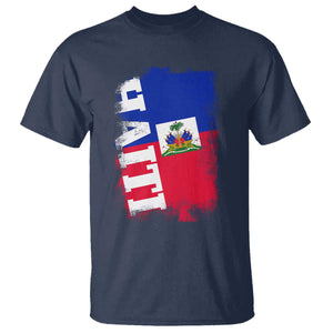 Haiti Flag Distressed Flag Graphic T Shirt Haitian Heritage Pride TS02 Navy Print Your Wear
