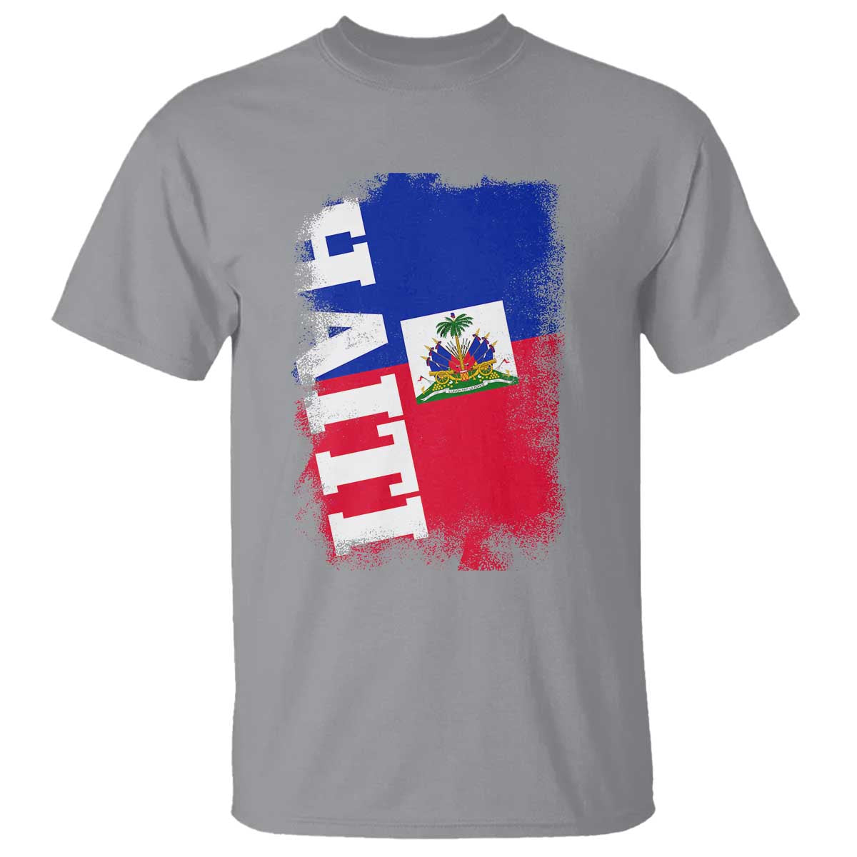 Haiti Flag Distressed Flag Graphic T Shirt Haitian Heritage Pride TS02 Sport Gray Print Your Wear
