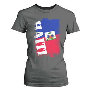 Haiti Flag Distressed Flag Graphic T Shirt For Women Haitian Heritage Pride TS02 Dark Heather Print Your Wear