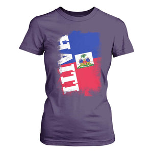 Haiti Flag Distressed Flag Graphic T Shirt For Women Haitian Heritage Pride TS02 Purple Print Your Wear