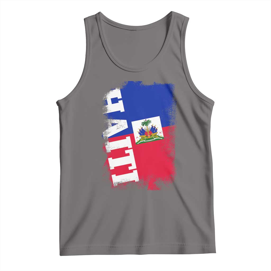 Haiti Flag Distressed Flag Graphic Tank Top Haitian Heritage Pride TS02 Deep Heather Print Your Wear