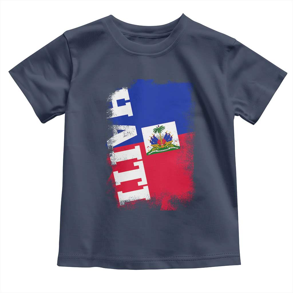 Haiti Flag Distressed Flag Graphic Toddler T Shirt Haitian Heritage Pride TS02 Navy Print Your Wear