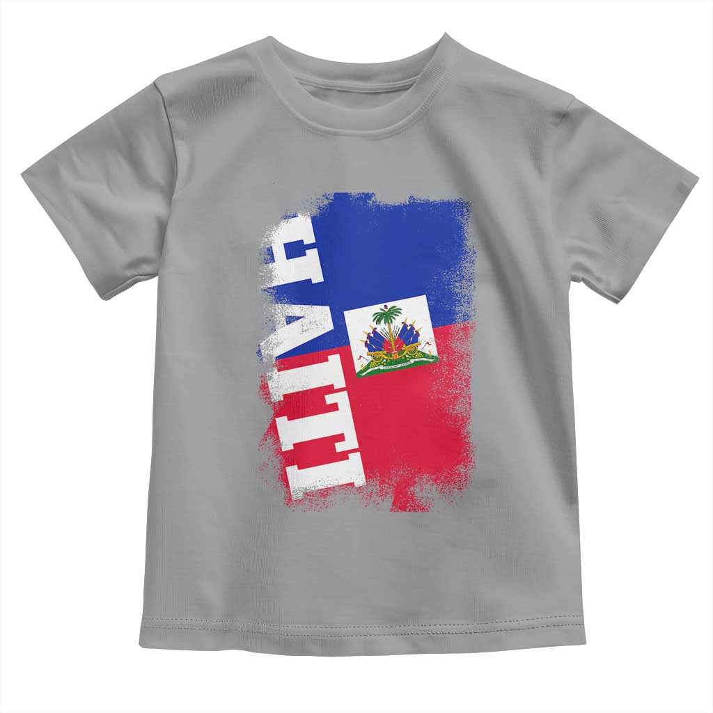 Haiti Flag Distressed Flag Graphic Toddler T Shirt Haitian Heritage Pride TS02 Sport Gray Print Your Wear
