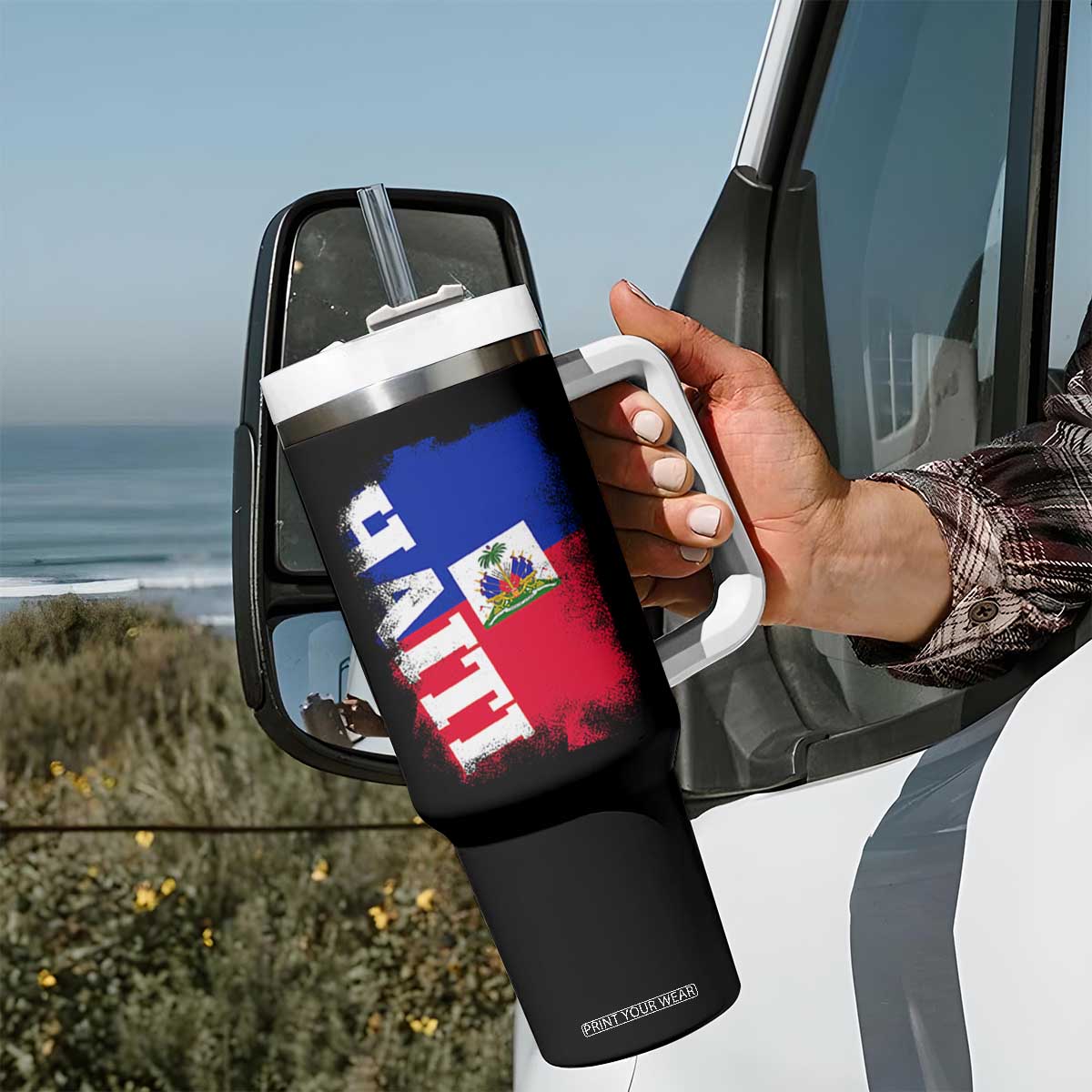 Haiti Flag Distressed Flag Graphic Tumbler With Handle Haitian Heritage Pride TS02 Print Your Wear