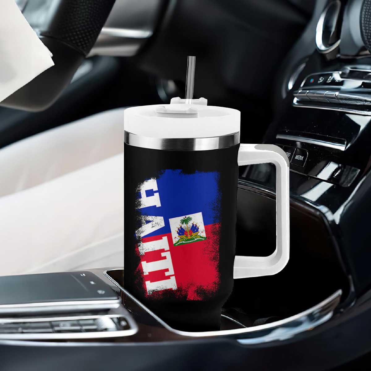 Haiti Flag Distressed Flag Graphic Tumbler With Handle Haitian Heritage Pride TS02 Print Your Wear