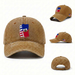 Haiti Flag Distressed Flag Graphic Washed Cotton Baseball Cap Haitian Heritage Pride TS02 Washed Cap Universal Fit Yellow Ochre Print Your Wear