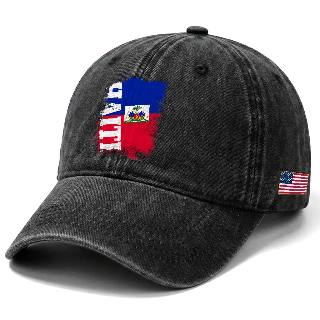 Haiti Flag Distressed Flag Graphic Washed Cotton Baseball Cap Haitian Heritage Pride TS02 Print Your Wear
