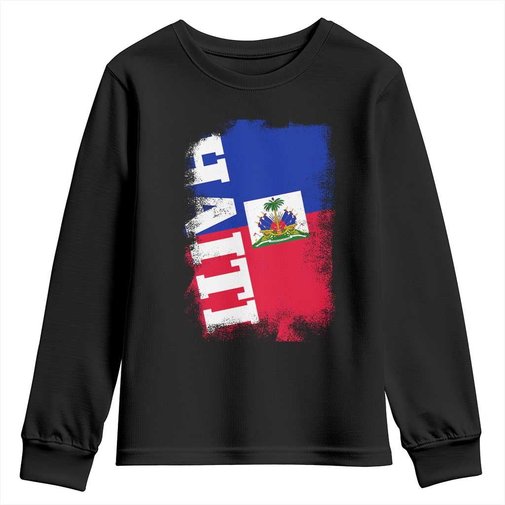 Haiti Flag Distressed Flag Graphic Youth Sweatshirt Haitian Heritage Pride TS02 Black Print Your Wear