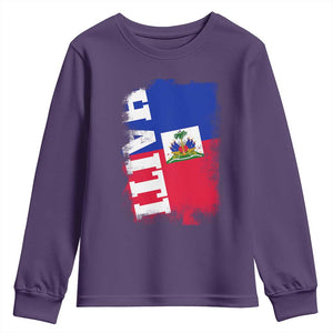 Haiti Flag Distressed Flag Graphic Youth Sweatshirt Haitian Heritage Pride TS02 Purple Print Your Wear
